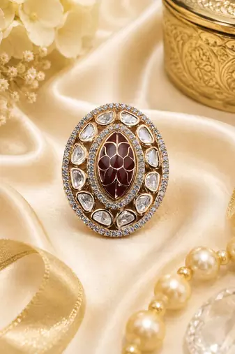 Heritage meenakari diamond work adjustable ring