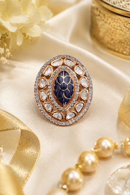 Luxe oval halo adjustable finger ring 2