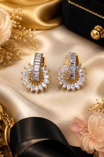 Gold Finish Crystal Flora Statement Earrings