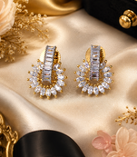 Gold Finish Crystal Flora Statement Earrings