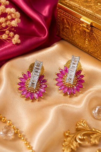 Gold finish ruby royale bloom earrings