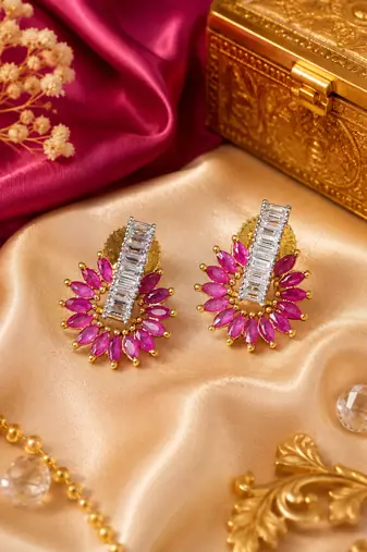 Gold finish ruby royale bloom earrings