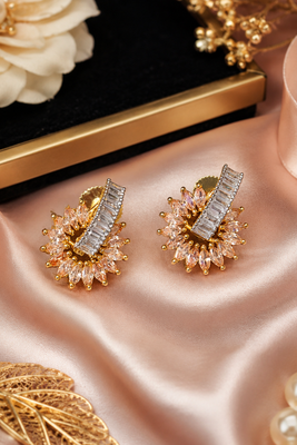 Gold finish champagne bloom earrings 1