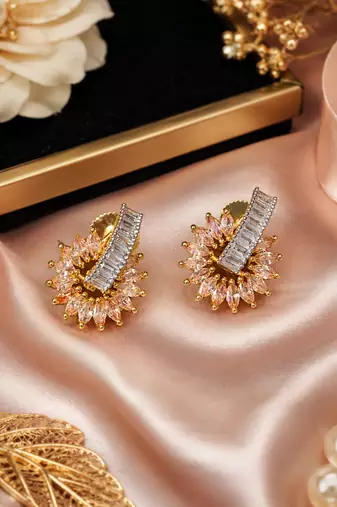 Gold finish champagne bloom earrings