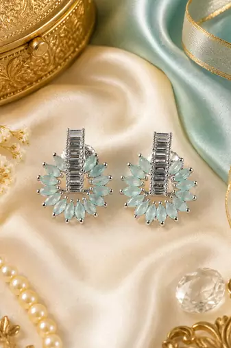 Rhodium finish frosted blossom earrings