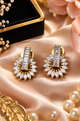Gold Finish Crystal Flora Statement Earrings 2