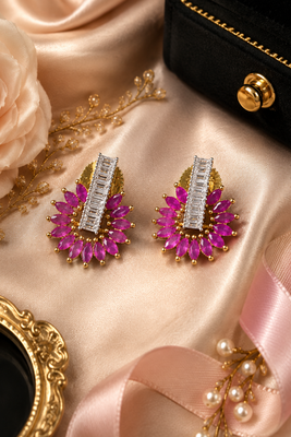 Gold finish ruby royale bloom earrings 2