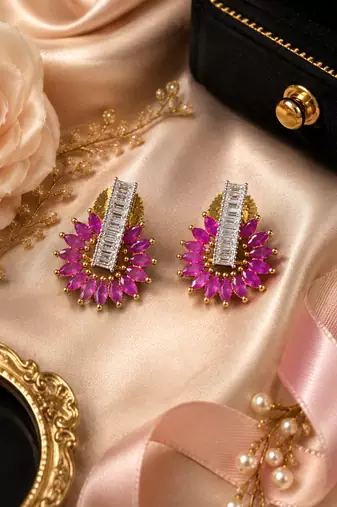 Gold finish ruby royale bloom earrings