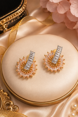 Gold finish champagne bloom earrings 2