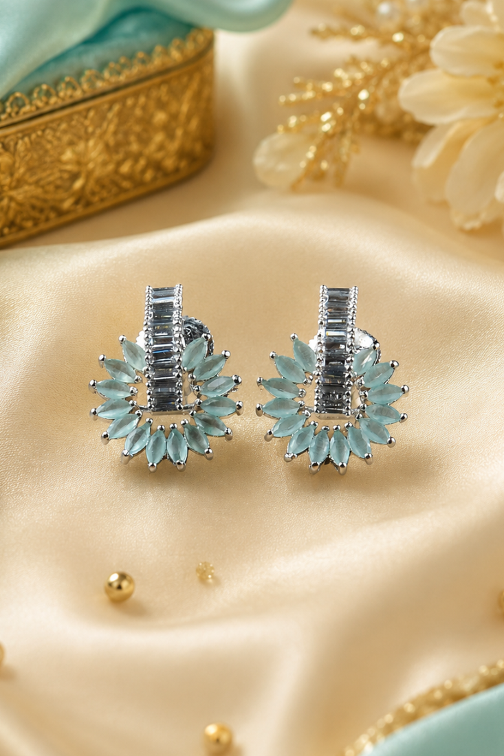 Rhodium finish frosted blossom earrings