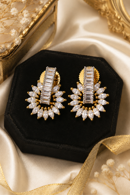Gold Finish Crystal Flora Statement Earrings 3