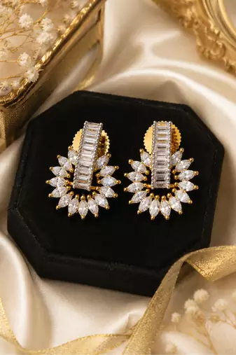 Gold Finish Crystal Flora Statement Earrings