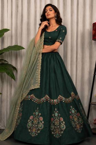 Green embroidered Lehenga Choli for Women