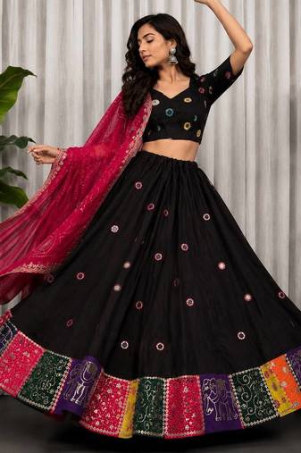 Black embroidered Navratri Lehenga Choli for Women