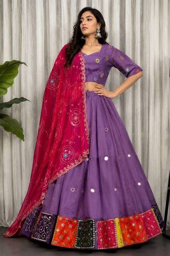 Lavender embroidered sequin art silk navratri lehenga choli for Women