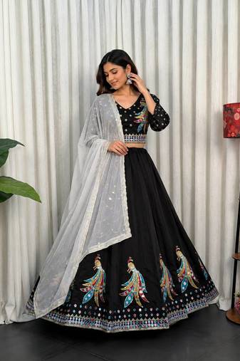 Black Art silk sequin Navratri Lehenga Choli for Women