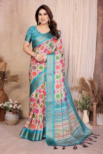 blue zari weaving work cotton blend saree