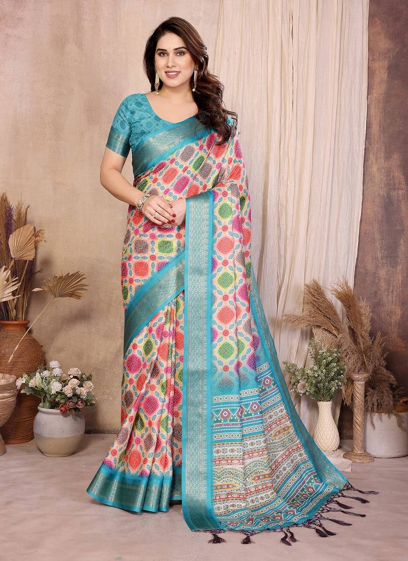 blue zari weaving work cotton blend saree