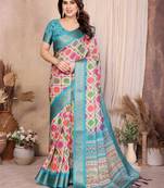 blue zari weaving work cotton blend saree