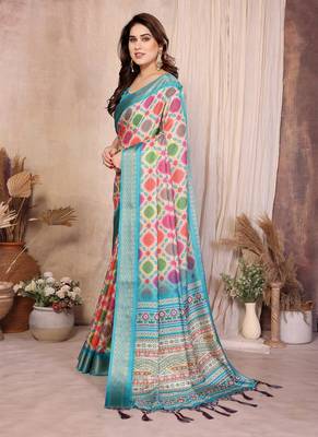 blue zari weaving work cotton blend saree 2