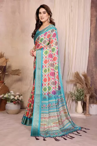 blue zari weaving work cotton blend saree