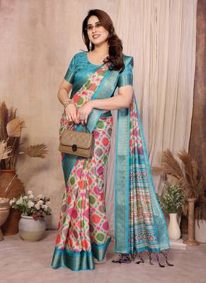blue zari weaving work cotton blend saree 3