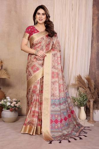 chiku zari weaving work cotton blend saree
