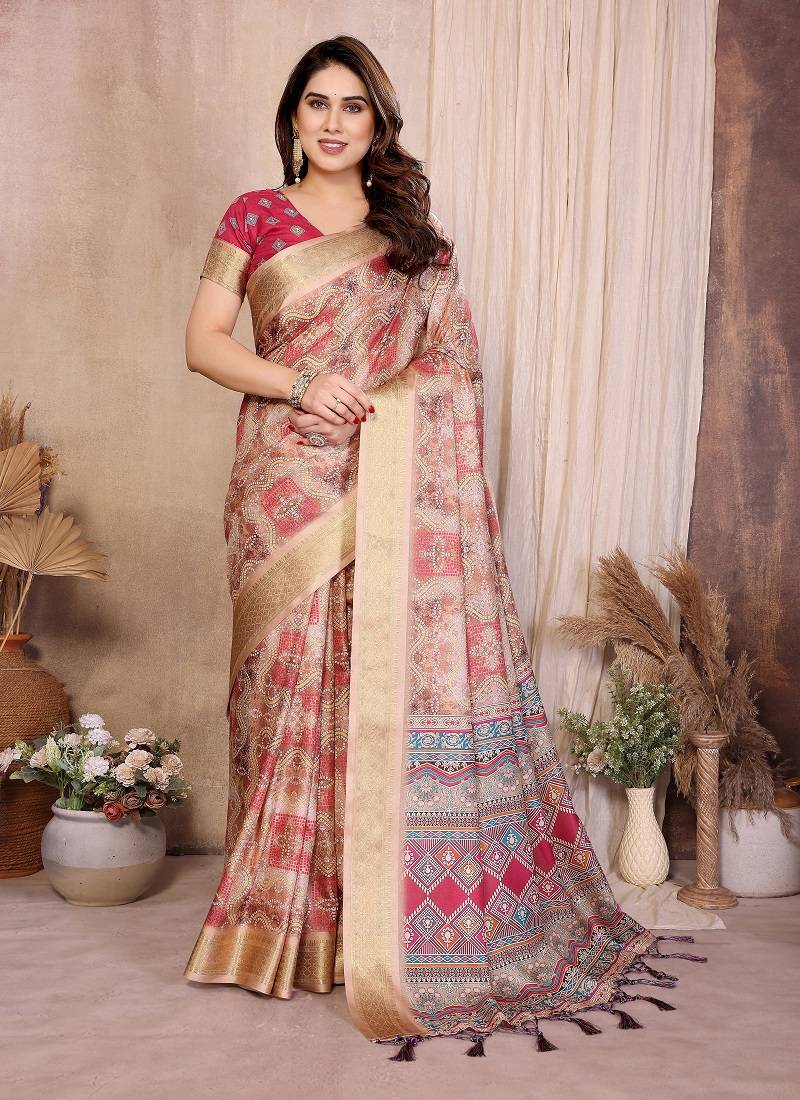 chiku zari weaving work cotton blend saree