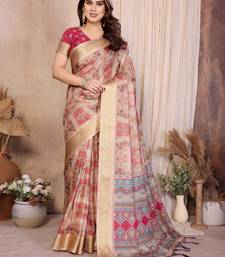 chiku zari weaving work cotton blend saree
