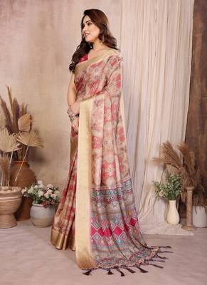 chiku zari weaving work cotton blend saree 2