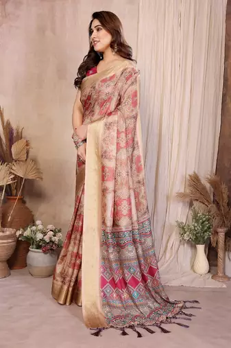 chiku zari weaving work cotton blend saree