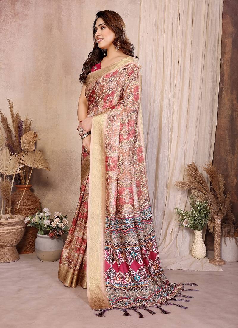 chiku zari weaving work cotton blend saree