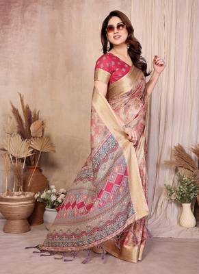 chiku zari weaving work cotton blend saree 3