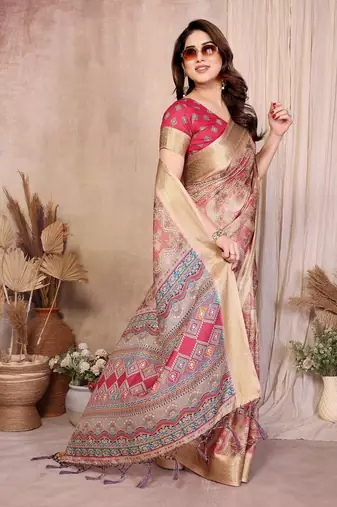 chiku zari weaving work cotton blend saree