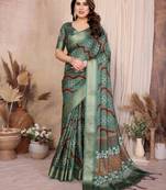 green color zari weaving work cotton blend saree