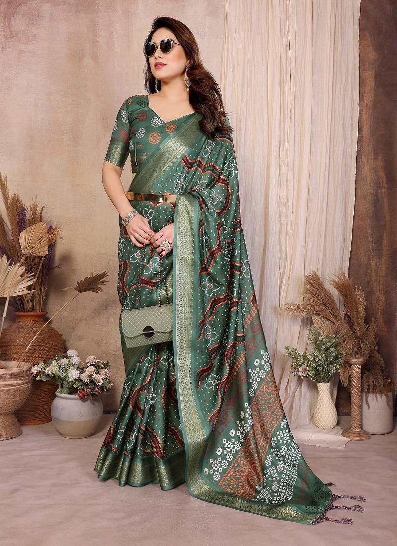 green color zari weaving work cotton blend saree