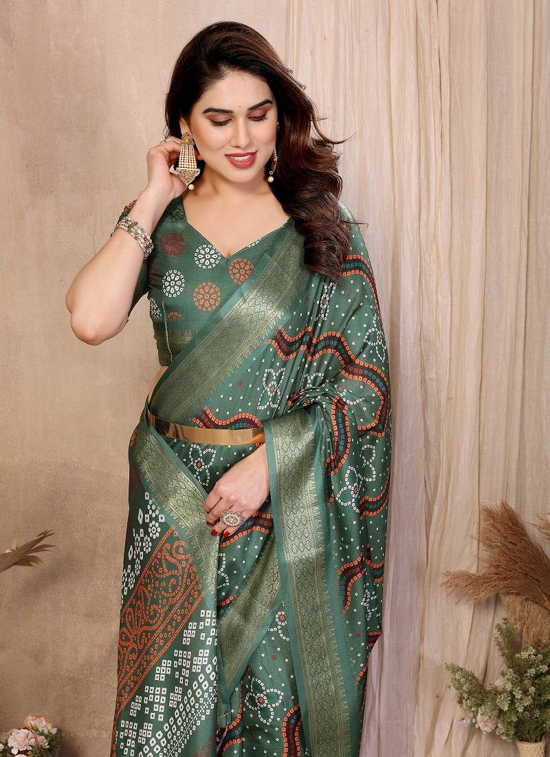 green color zari weaving work cotton blend saree