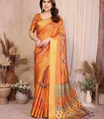 mustard zari weaving work cotton blend saree
