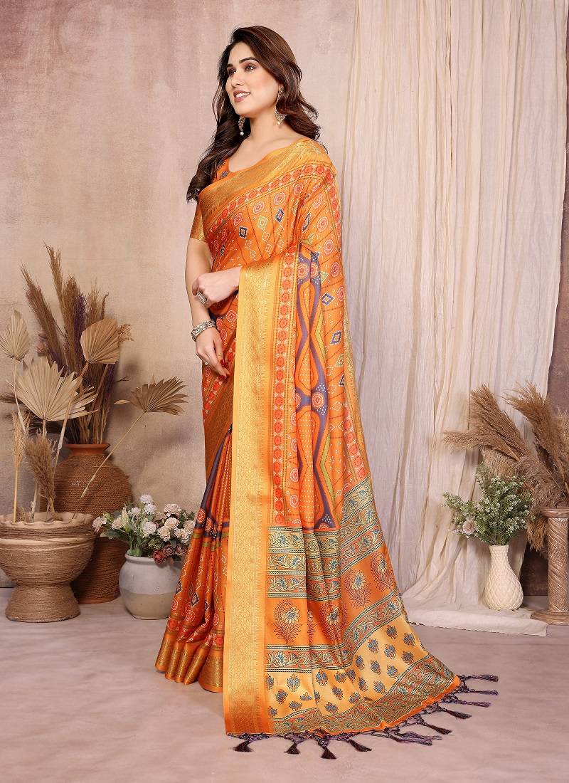 mustard zari weaving work cotton blend saree