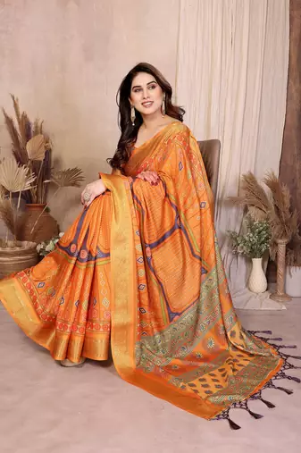 mustard zari weaving work cotton blend saree