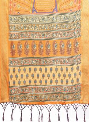 mustard zari weaving work cotton blend saree 5