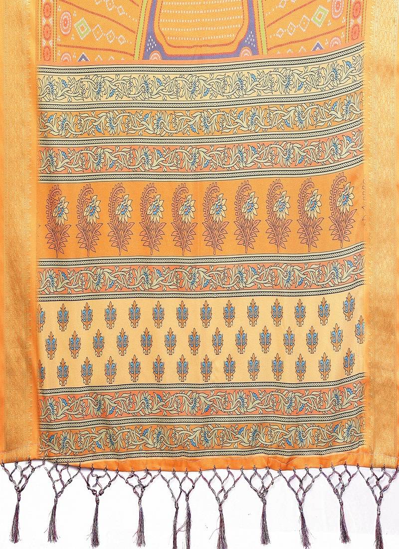 mustard zari weaving work cotton blend saree
