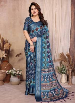 teal zari weaving work cotton blend saree 1