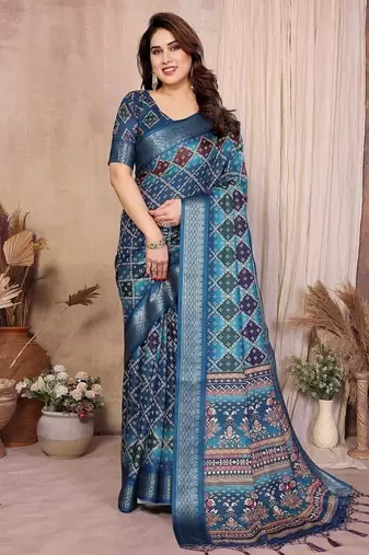 teal zari weaving work cotton blend saree