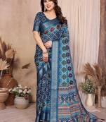 teal zari weaving work cotton blend saree