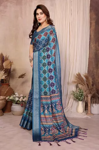teal zari weaving work cotton blend saree