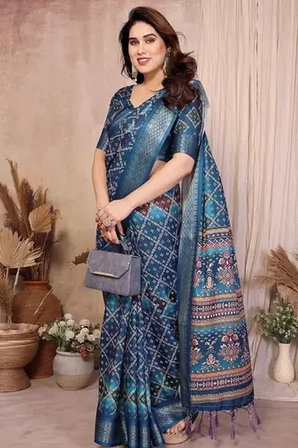 teal zari weaving work cotton blend saree