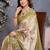 olive digital printed work cotton blend saree