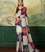 Multicolor printed, mirror work georgette bollywood saree with blouse