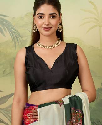 Multicolor printed, mirror work georgette bollywood saree with blouse 5
